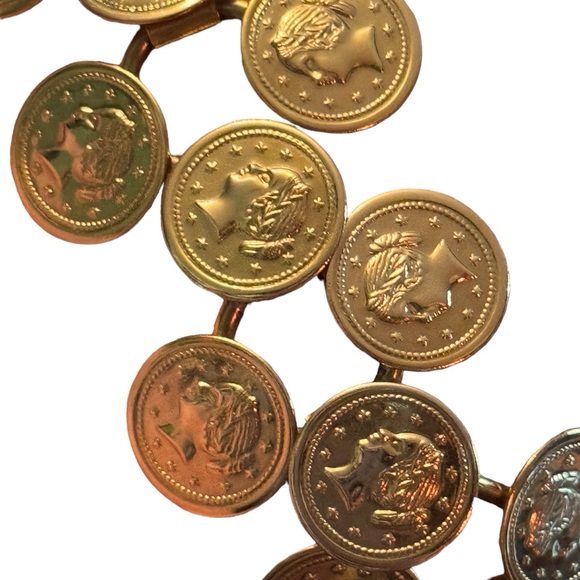 Vintage gold finish faux coin link chunky bracelet - Picture 3 of 7